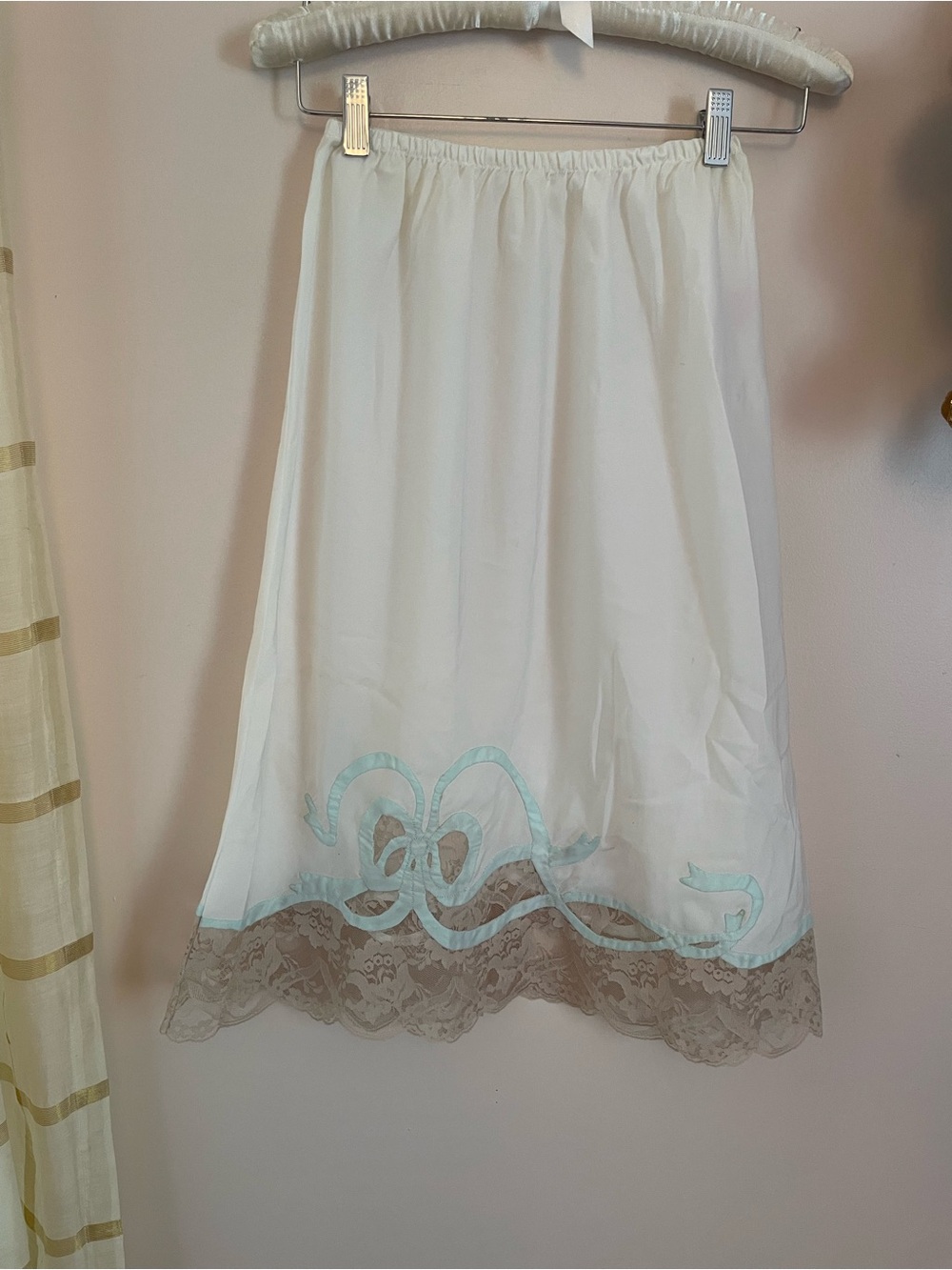 Odette Barsa Taffeta Half Slip with Blue Ribbon & Taupe Lace Trim Bridal
